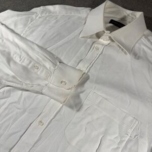 Canali Dress Shirt Mens 17 43 White Ribbed Texture Cotton Made in Italy